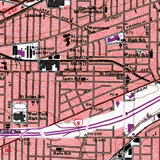 Topographic Map of Lawn School, OH