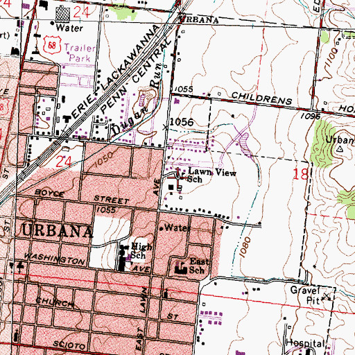 Topographic Map of Lawn View School, OH