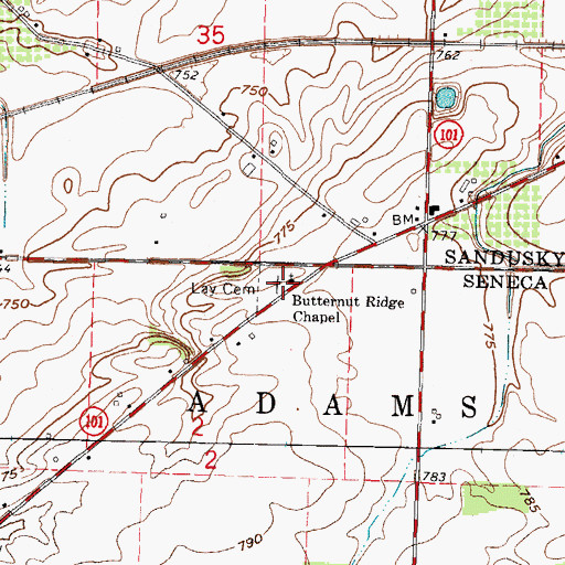 Topographic Map of Lay Cemetery, OH