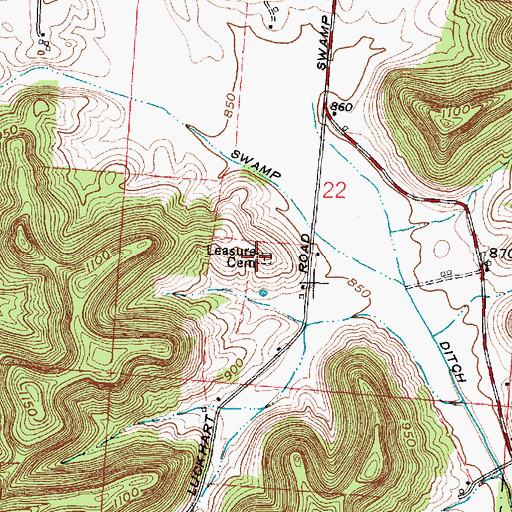 Topographic Map of Leasure Cemetery, OH