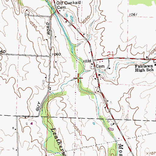 Topographic Map of Leatherwood Creek, OH