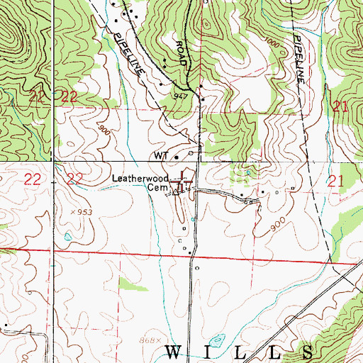 Topographic Map of Leatherwood Cemetery, OH