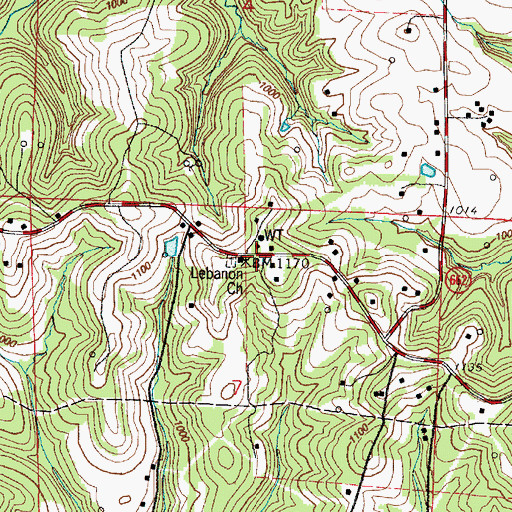 Topographic Map of Lebanon Church, OH