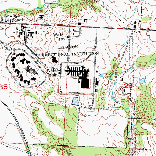 Topographic Map of Lebanon Correctional Institution, OH