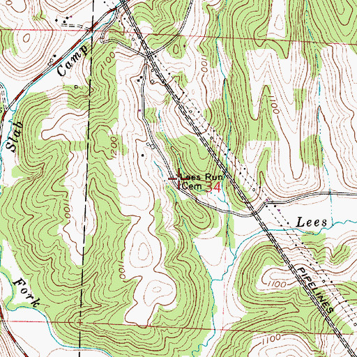 Topographic Map of Lees Run Cemetery, OH