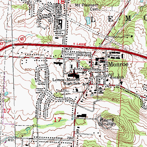 Topographic Map of Lemon-Monroe High School, OH