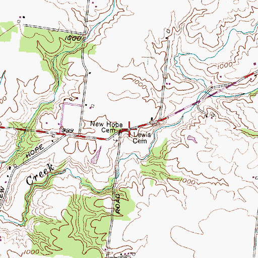 Topographic Map of Lewis Cemetery, OH
