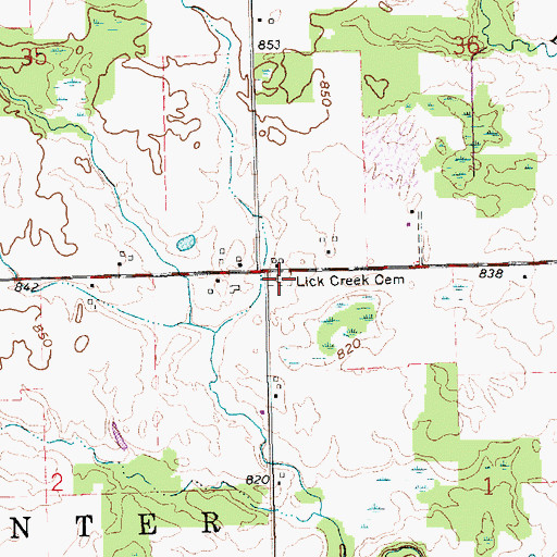 Topographic Map of Lick Creek Cemetery, OH