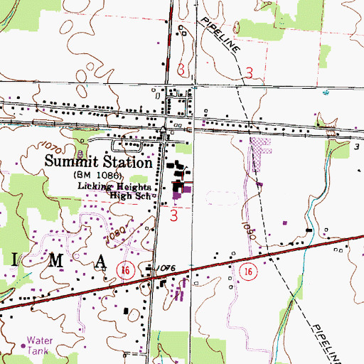 Topographic Map of Licking Heights High School, OH