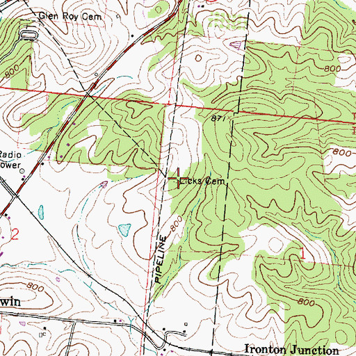 Topographic Map of Licks Cemetery, OH