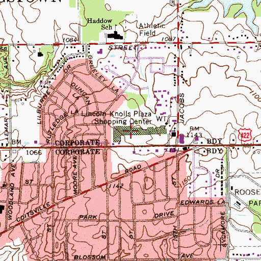 Topographic Map of Lincoln Knolls Plaza Shopping Center, OH
