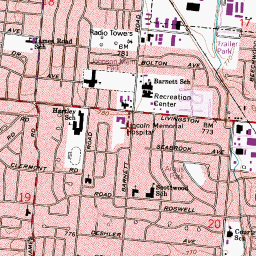 Topographic Map of Lincoln Memorial Hospital, OH