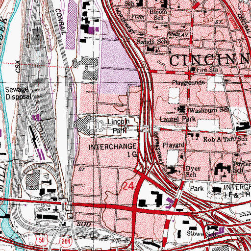 Topographic Map of Lincoln Park, OH