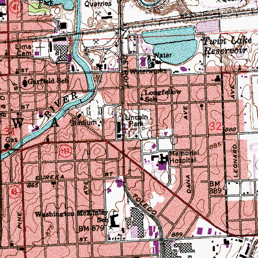 Topographic Map of Lincoln Park, OH