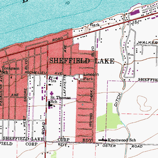 Topographic Map of Lincoln Park, OH