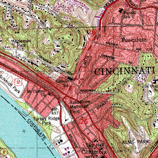 Topographic Map of Lincoln School, OH