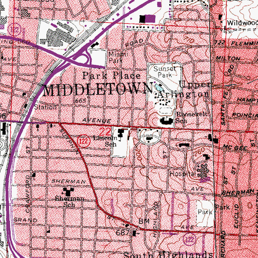 Topographic Map of Lincoln School, OH