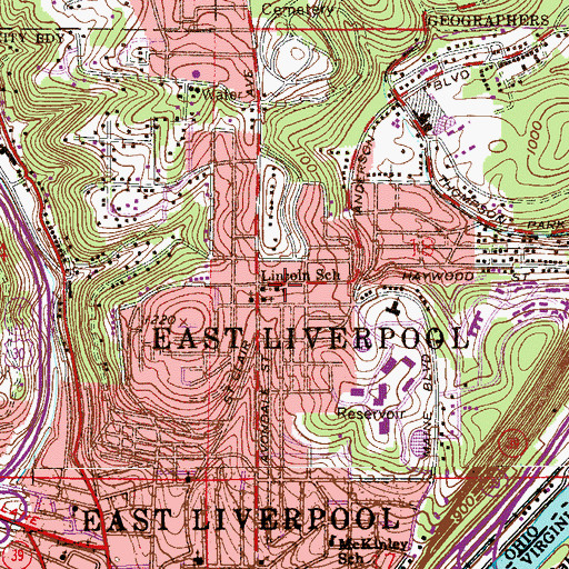 Topographic Map of Lincoln School, OH