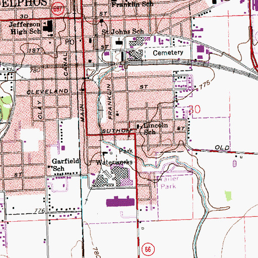 Topographic Map of Lincoln School, OH
