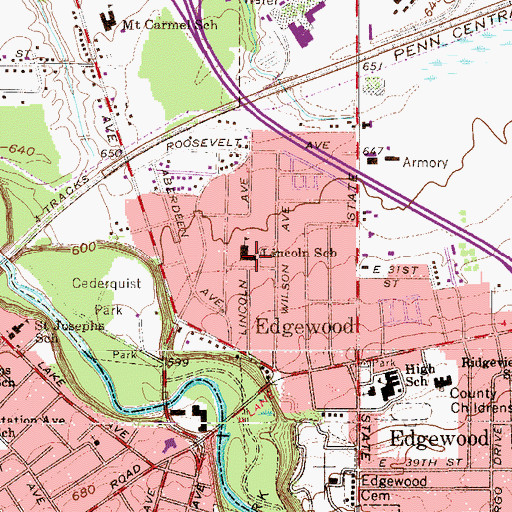 Topographic Map of Lincoln School, OH
