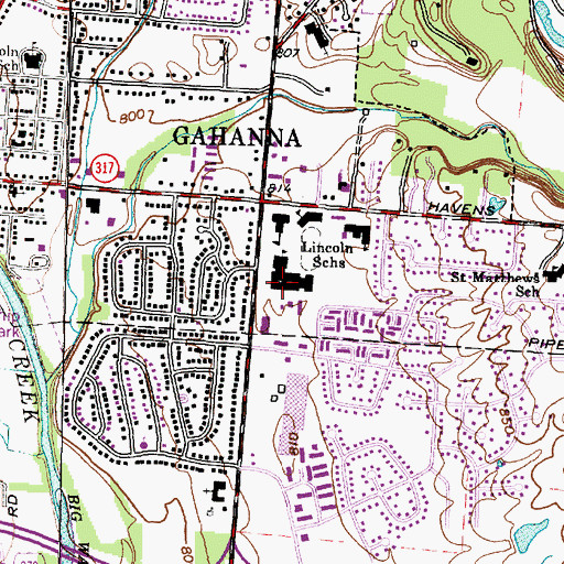 Topographic Map of Lincoln Schools, OH