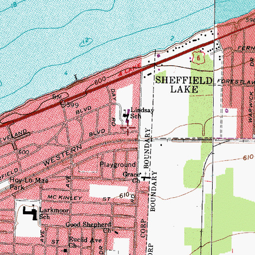 Topographic Map of Lindsay School, OH