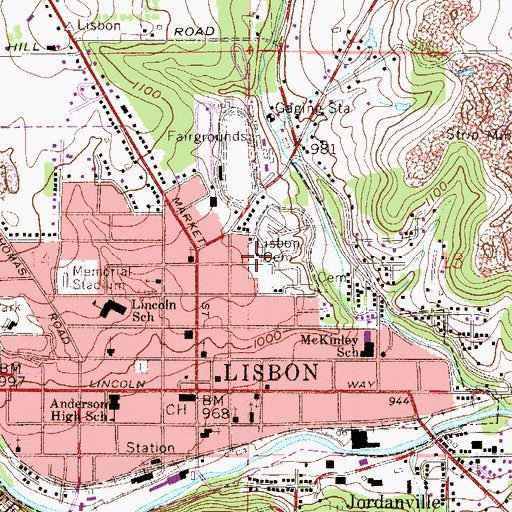 Topographic Map of Lisbon Cemetery, OH