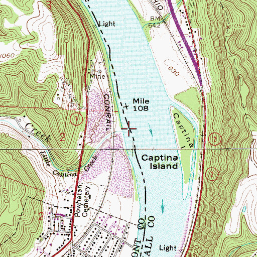 Topographic Map of Little Captina Creek, OH