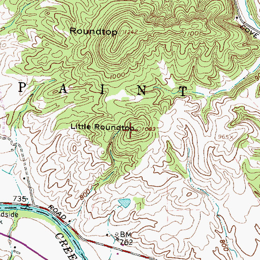 Topographic Map of Little Roundtop, OH