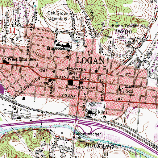 Topographic Map of Logan, OH