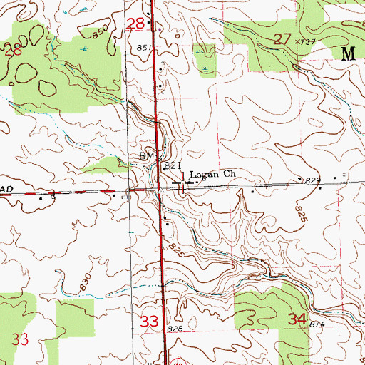 Topographic Map of Logan Church, OH