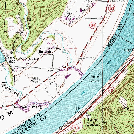 Topographic Map of Long Bottom, OH