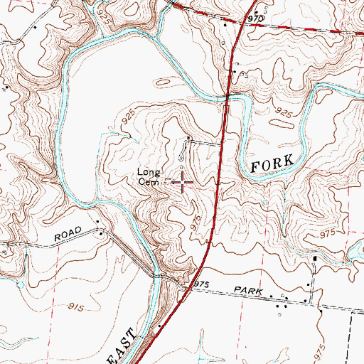 Topographic Map of Long Cemetery, OH