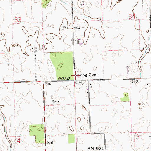 Topographic Map of Long Cemetery, OH