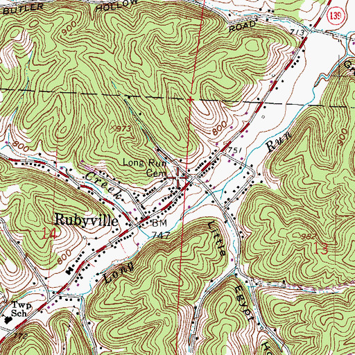 Topographic Map of Long Run Cemetery, OH
