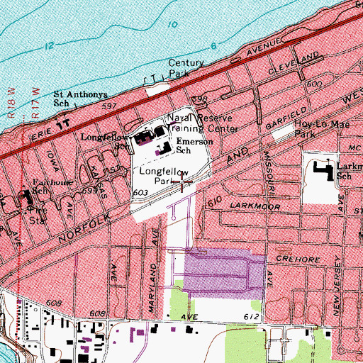 Topographic Map of Longfellow Park, OH