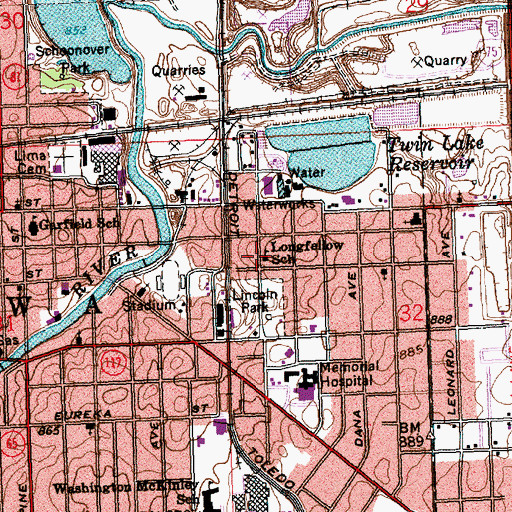 Topographic Map of Longfellow School, OH