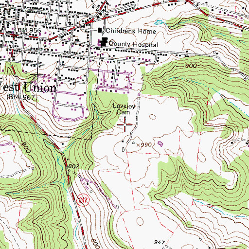 Topographic Map of Lovejoy Cemetery, OH