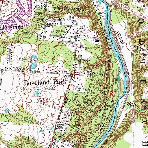 Topographic Map of Loveland Park, OH