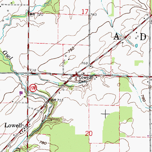 Topographic Map of Lowell Cemetery, OH