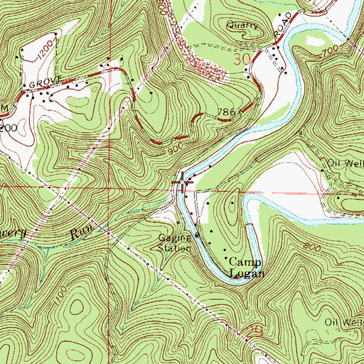 Topographic Map of Lowery Run, OH