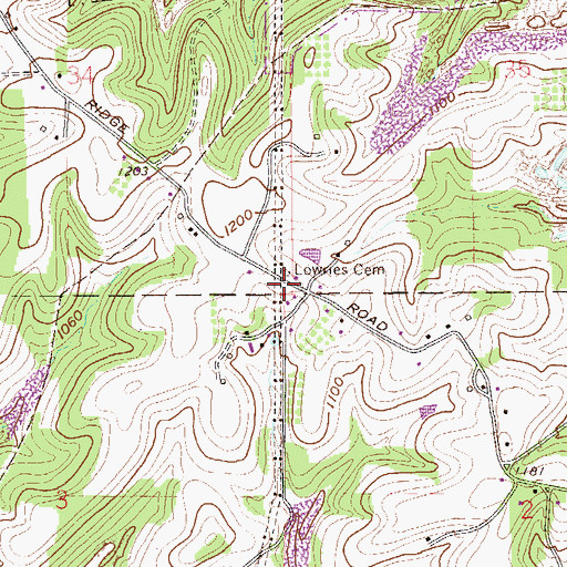 Topographic Map of Lowries Cemetery, OH
