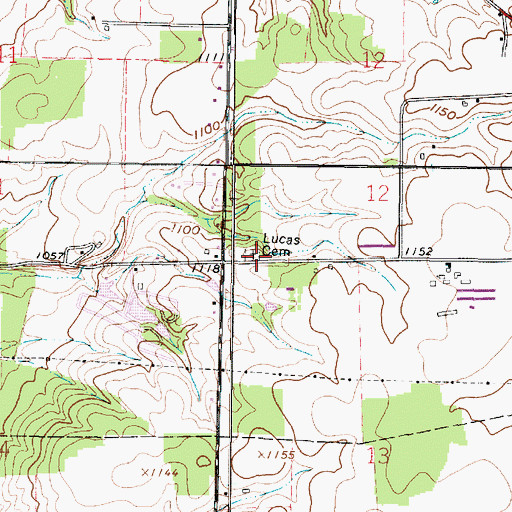 Topographic Map of Lucas Cemetery, OH