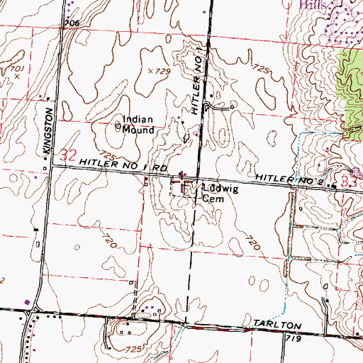 Topographic Map of Ludwig Cemetery, OH