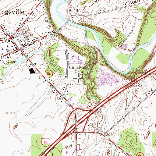Topographic Map of Lulu Falls Cemetery, OH