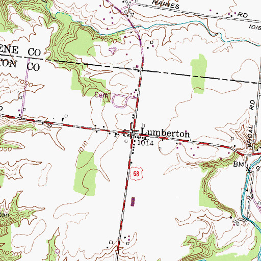 Topographic Map of Lumberton, OH