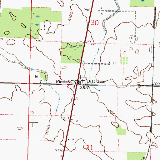 Topographic Map of Lust Cemetery, OH