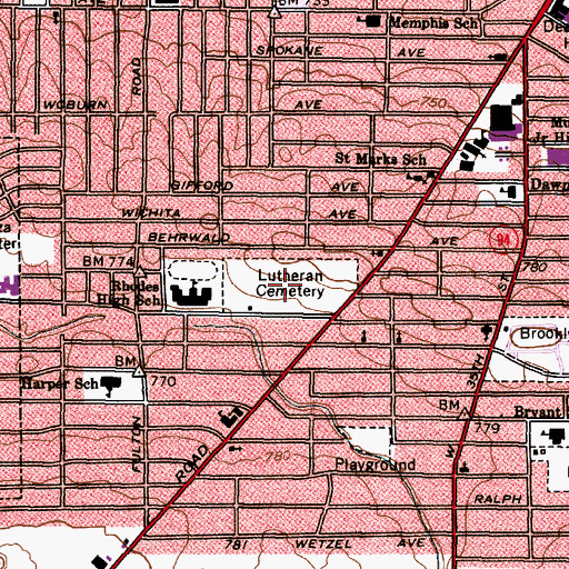 Topographic Map of Lutheran Cemetery, OH