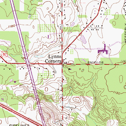 Topographic Map of Lynns Corners, OH