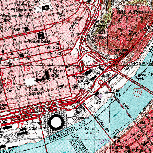 Topographic Map of Lytle Park, OH